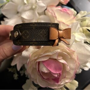 Louis Vuitton Brown Monogram Leather Address Bracelet with Tan Leather Bow